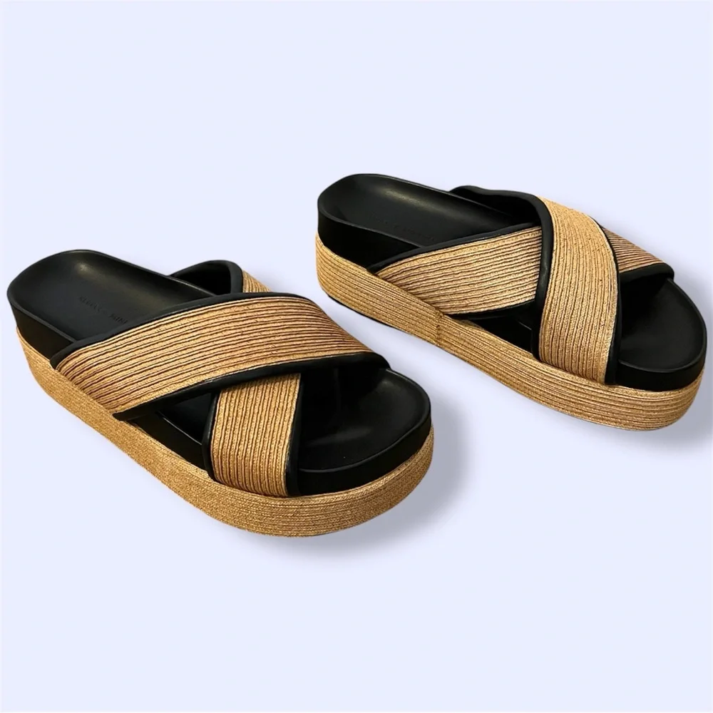 Rebecca Minkoff Black and Tan Platform Sandals